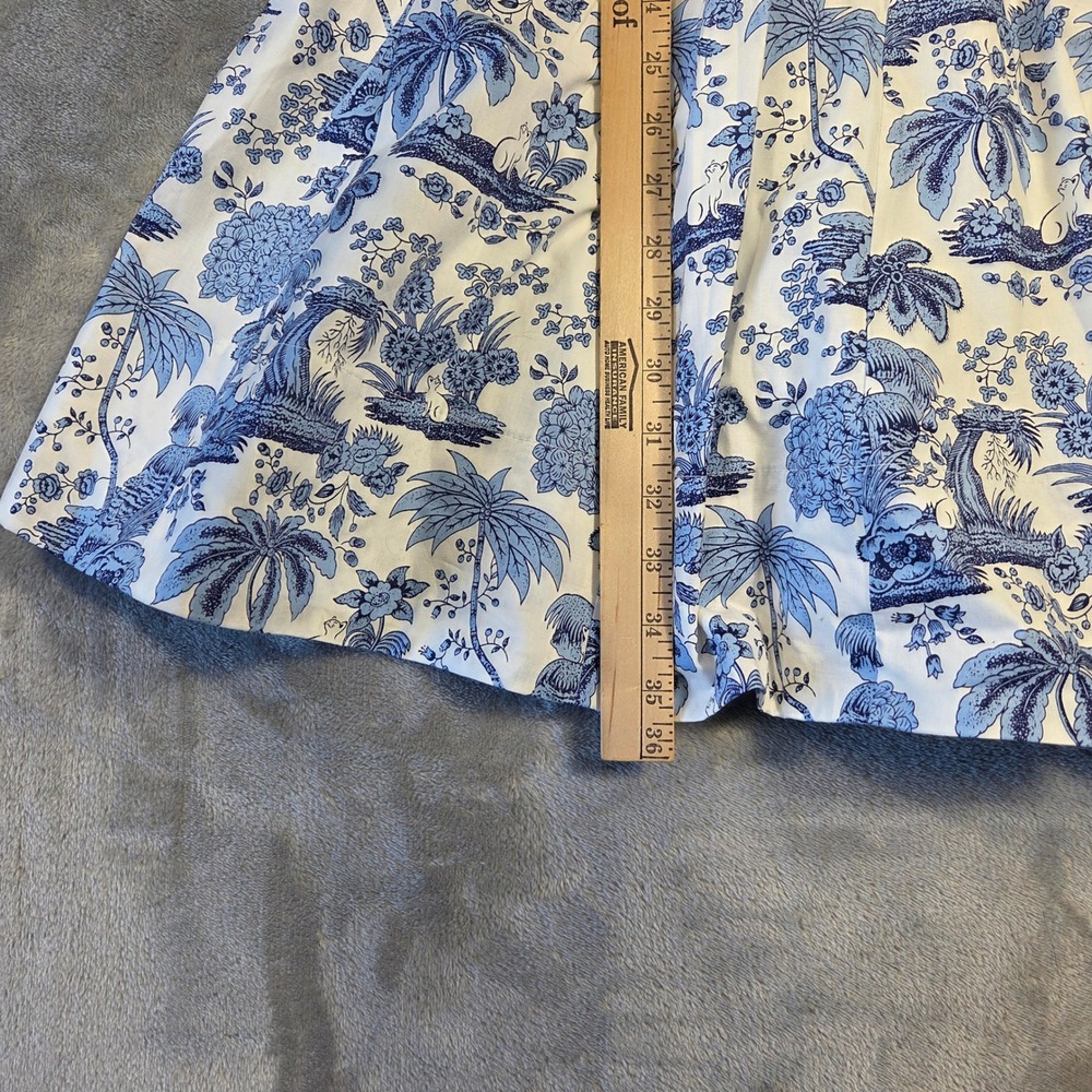 Cynthia Rowley Blue White Tropical Print Fit Flare Dress Womens 10 Preppy Beach - Picture 3 of 9